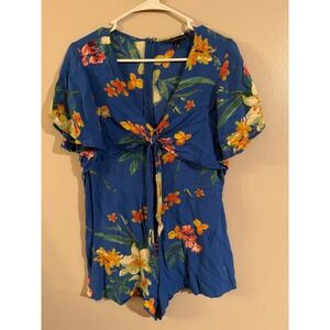 Derek‎ Heart Blue Floral Tie Front Romper Shorts Women's Size Large Tropical